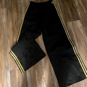 NWT Adidas Marimekko Wide Leg Track Pants Black Gold Flower Print Size Small